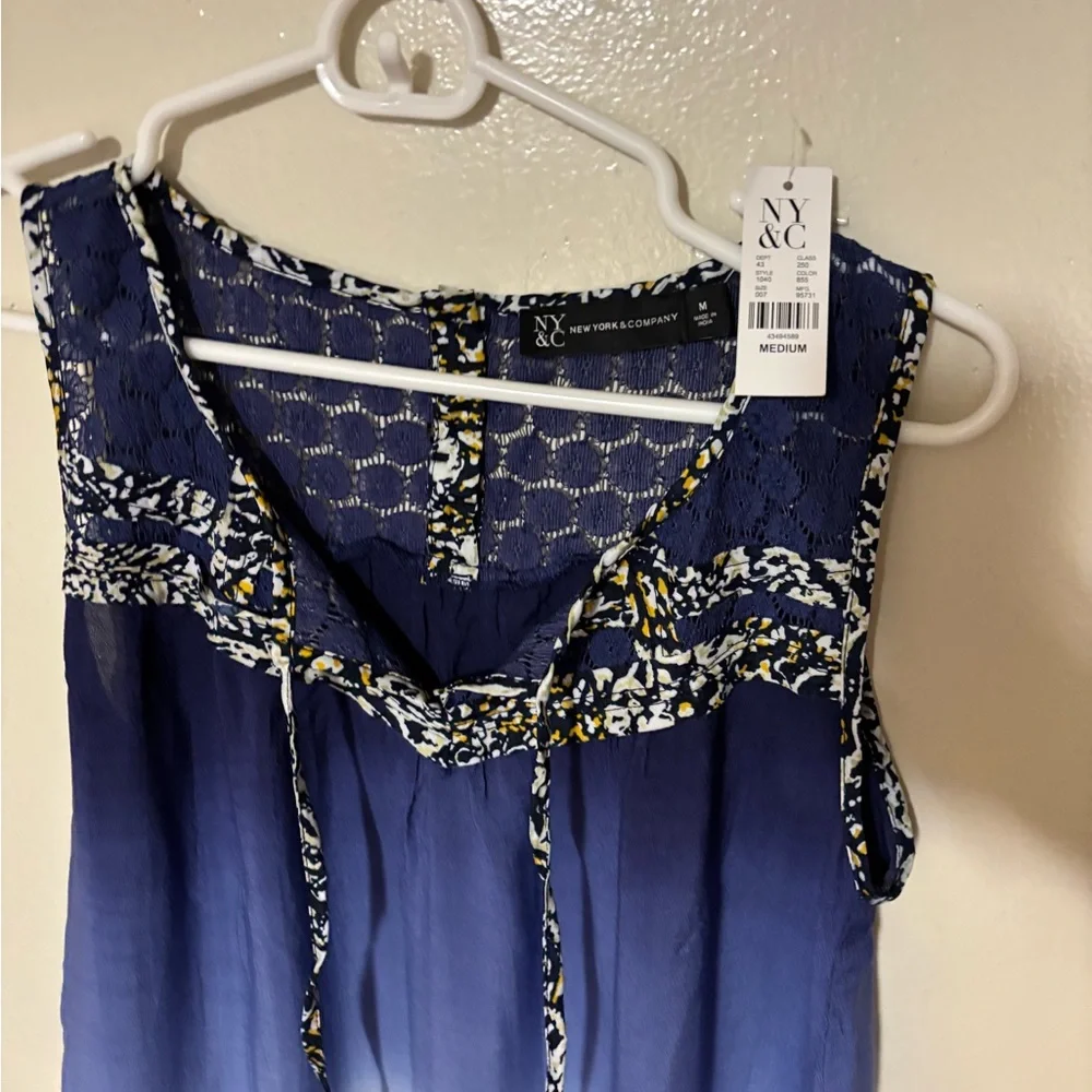 New York & Company Blue Sleeveless Tie Front Blouse
